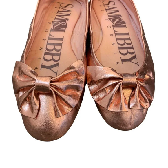 Sam & Libby Ballet Ballerina Flats Womens 7.5 Pink Metallic Bow Shoes - Picture 5 of 8